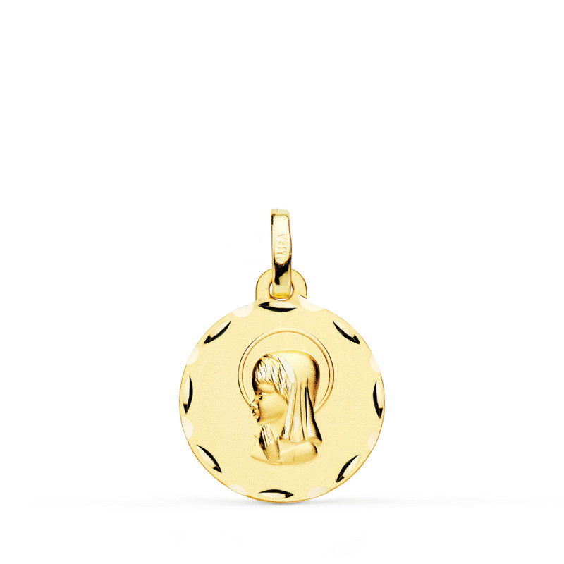 9K MEDALLA ORO AMARILLO VIRGEN NIÑA TALLADA 16 MM