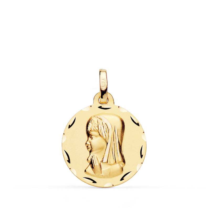 9K MEDALLA ORO AMARILLO VIRGEN NIÑA PERFIL TALLADA. MEDIDA: 18 MM