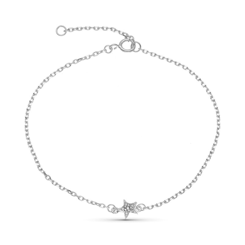 9K PULSERA ORO BLANCO ESTRELLA DIAMANTES 0.033 CTS 18CM REDUCCION 16CM