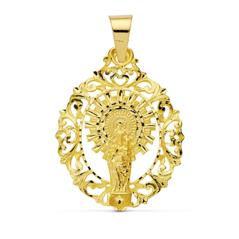 9K MEDALLA ORO AMARILLO VIRGEN PILAR ORLA 39X30 MM