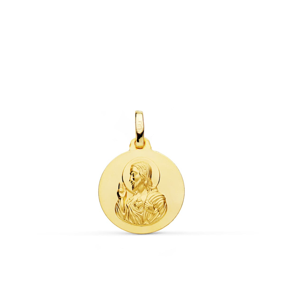 9K MEDALLA ORO AMARILLO CORAZON DE JESUS LISO 14 MM