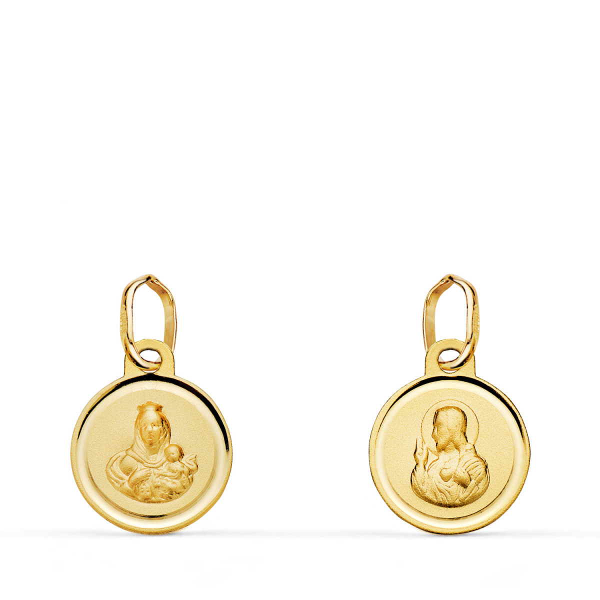 9K ESCAPULARIO ORO AMARILLO BISEL VIRGEN DEL CARMEN Y CORAZON DE JESUS 10 MM