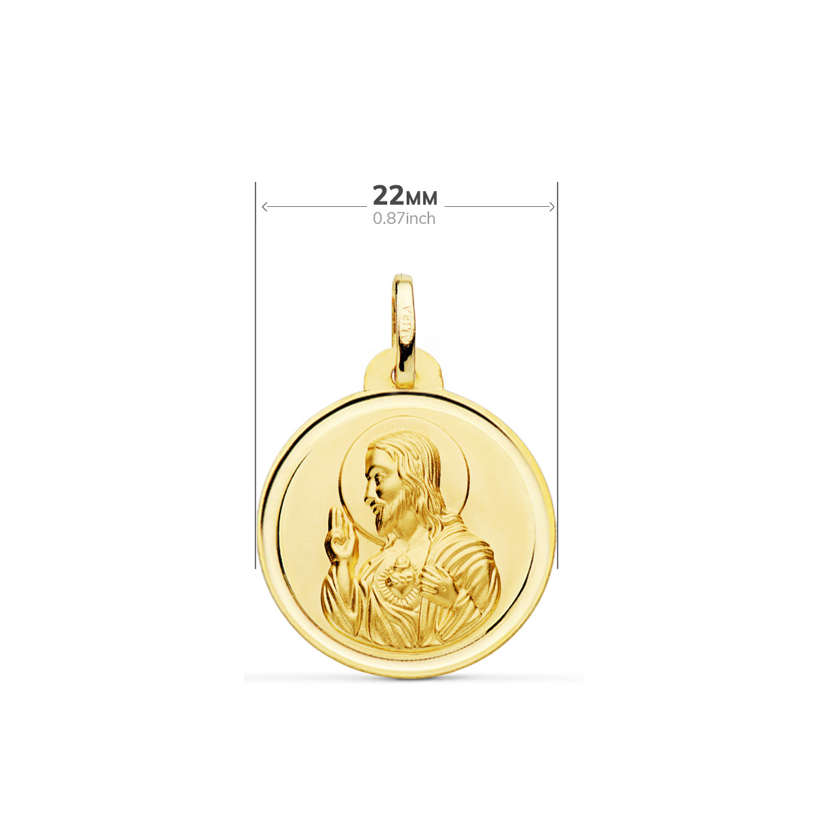 9K ESCAPULARIO ORO AMARILLO VIRGEN DEL CARMEN CORAZON DE JESUS BISEL 22 MM