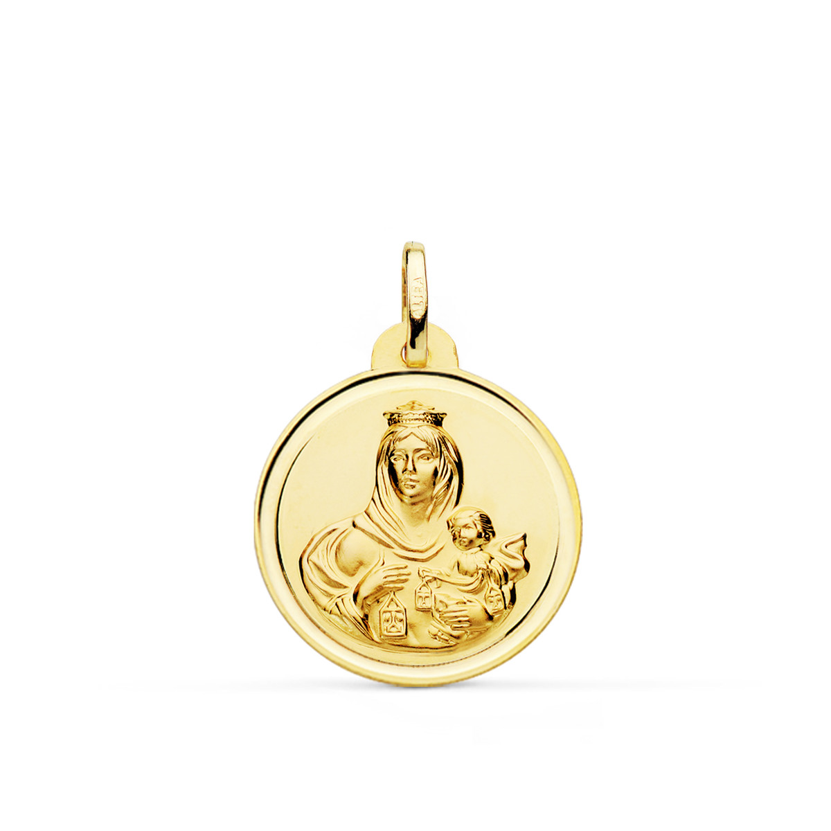 9K ESCAPULARIO ORO AMARILLO VIRGEN DEL CARMEN CORAZON DE JESUS BISEL 22 MM