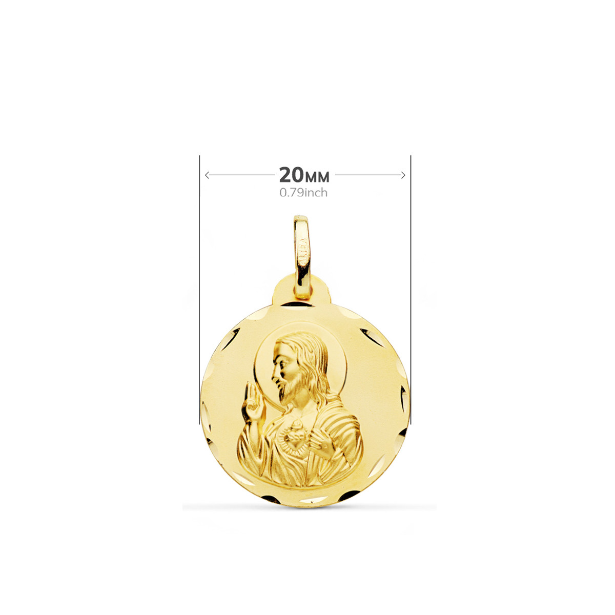 9K ESCAPULARIO ORO AMARILLO TALLADO VIRGEN DEL CARMEN Y CORAZON DE JESUS 20 MM