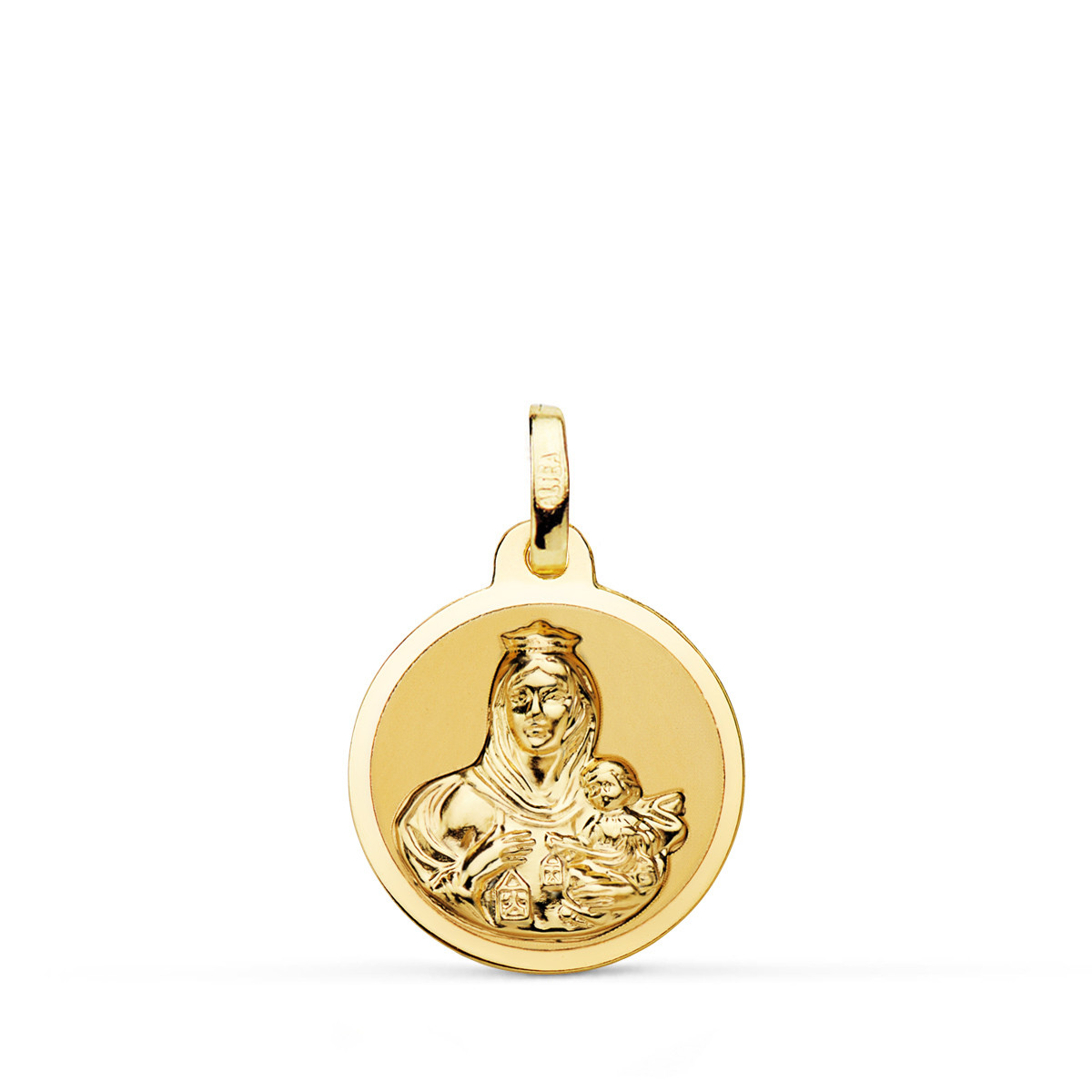 9K ESCAPULARIO ORO AMARILLO ORO AMARILLO BRILLO VIRGEN DEL CARMEN Y CORAZON DE JESUS 16 MM