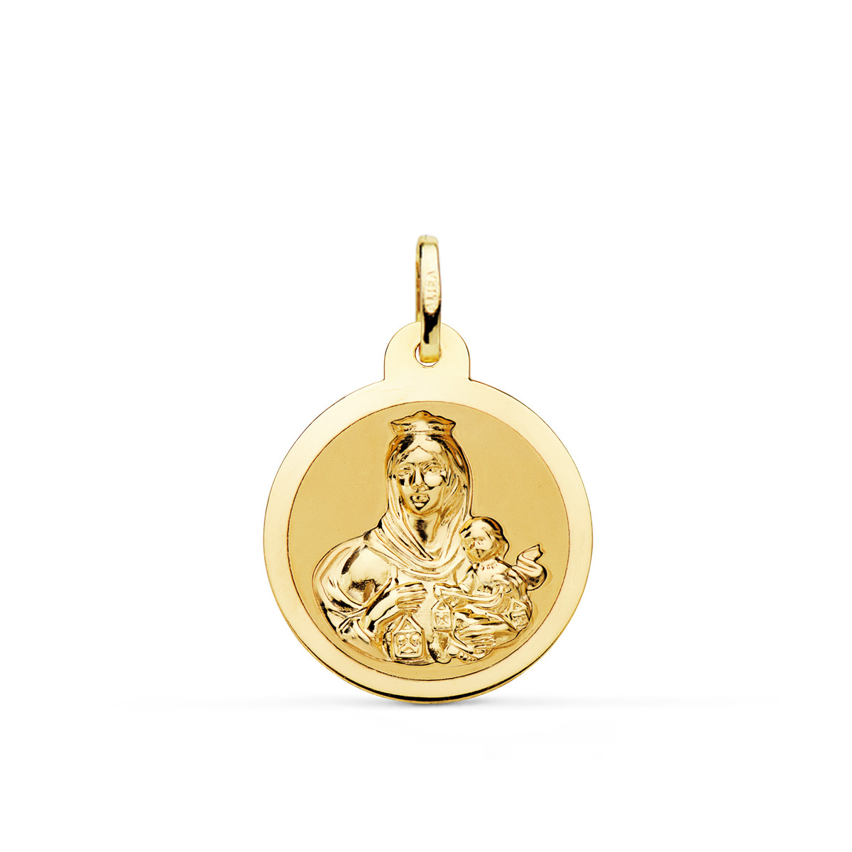 9K ESCAPULARIO ORO AMARILLO BRILLO VIRGEN DEL CARMEN Y CORAZON DE JESUS 22 MM
