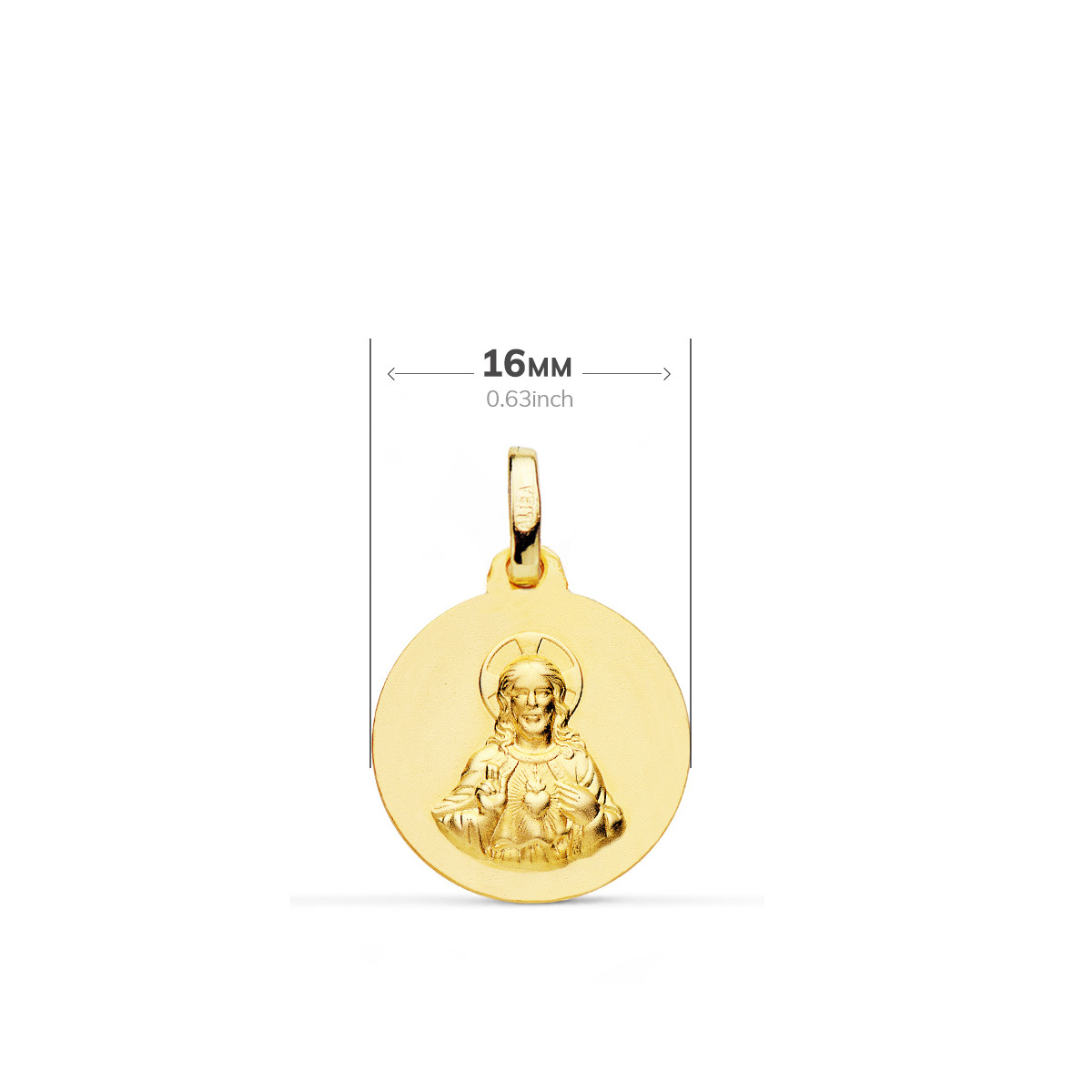 9K ESCAPULARIO ORO AMARILLO VIRGEN DEL CARMEN Y CORAZON DE JESUS LISO 16 MM
