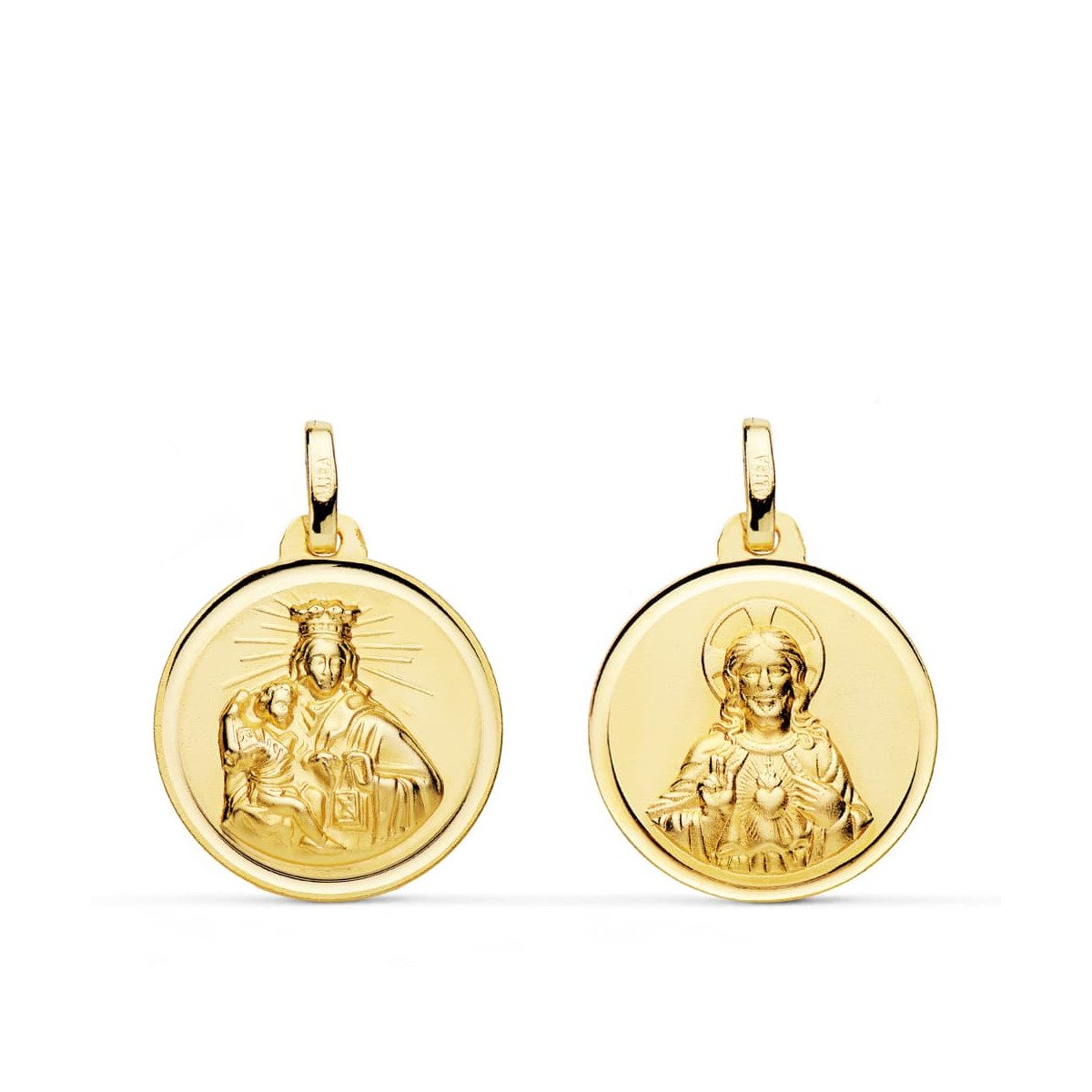 9K ESCAPULARIO ORO AMARILLO VIRGEN DEL CARMEN Y CORAZON DE JESÚS