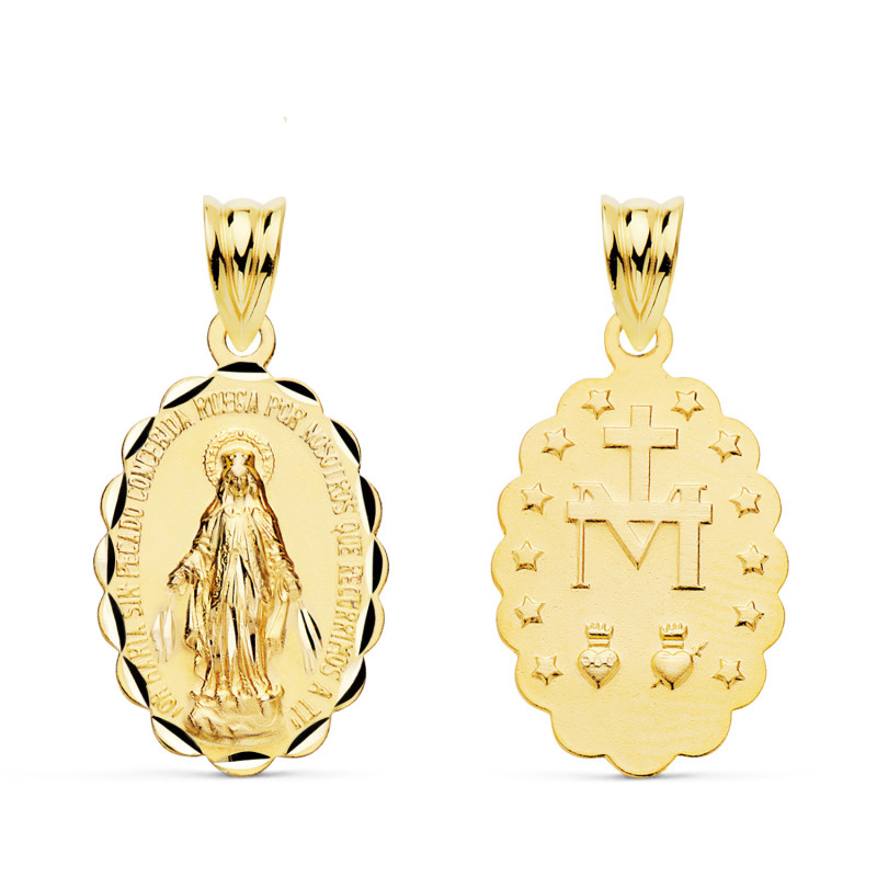 9K MEDALLA ORO AMARILLO ESCAPULARIO ORO AMARILLO VIRGEN DE LA MILAGROSA 23X14 MM