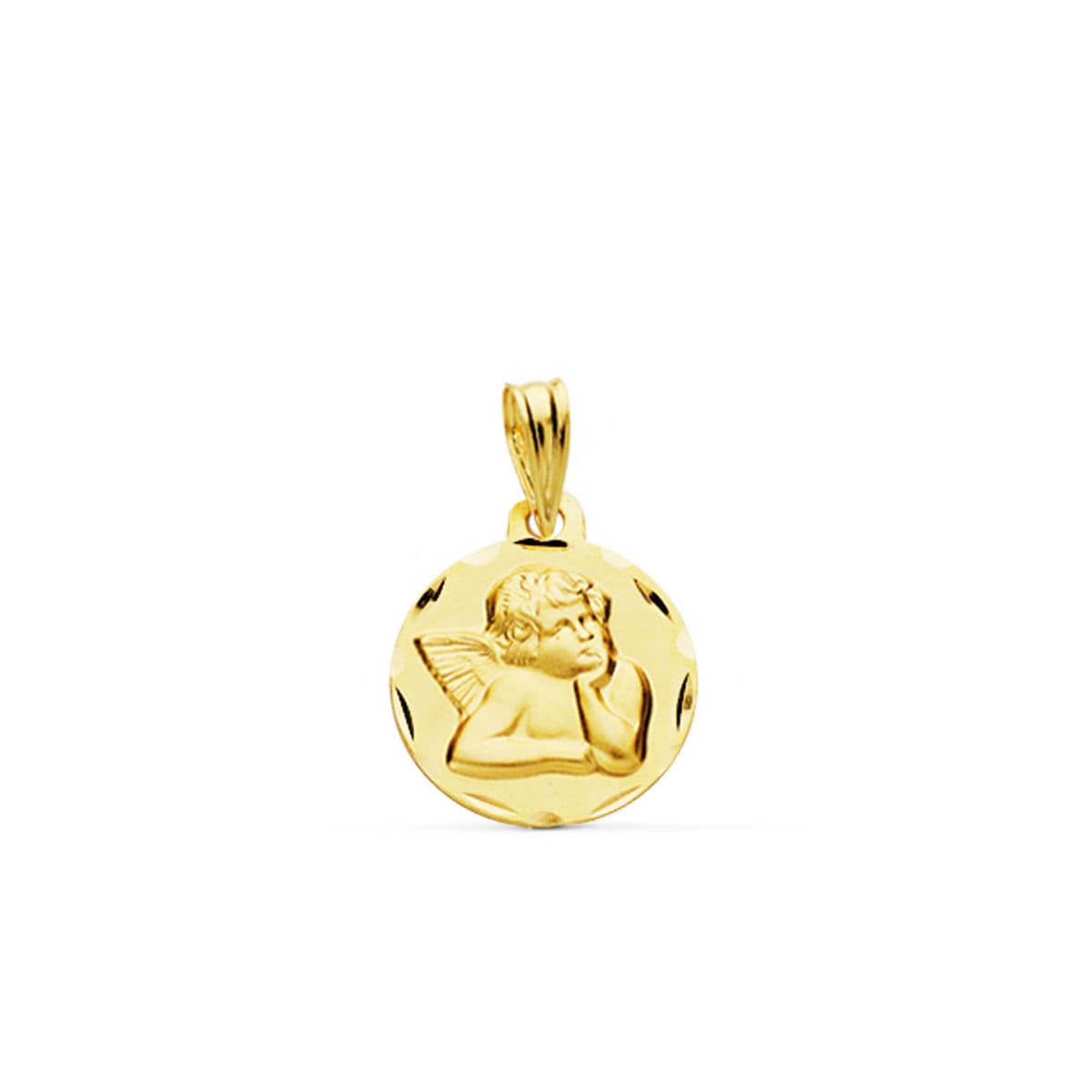 9K MEDALLA ORO AMARILLO ANGELITO BURLON TALLADA 14 MM