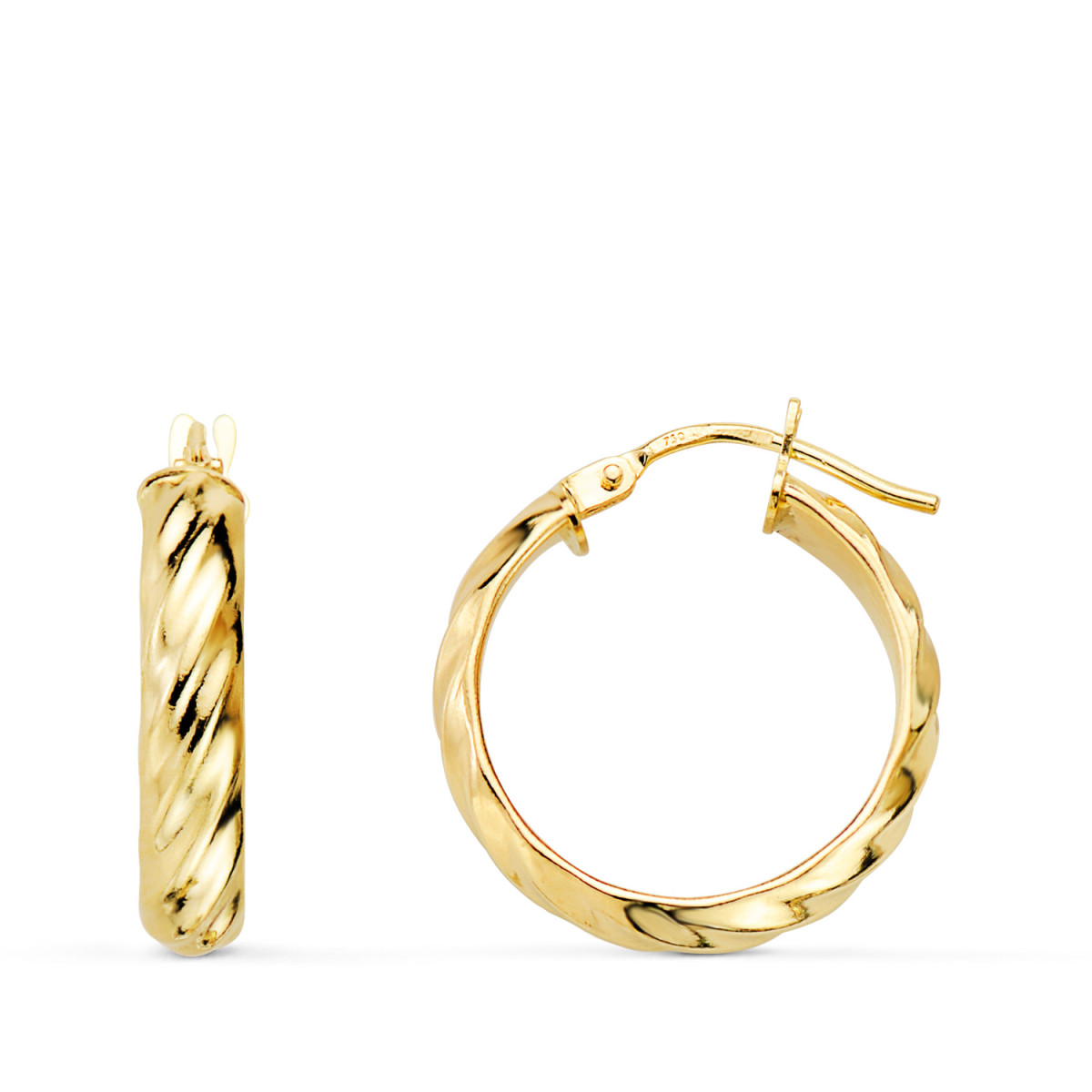 18K AROS ORO AMARILLO MEDIA CAÑA BANDAS BRILLO 18X4 MM