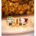 18K SOLITARIO ORO AMARILLO PEQUEÑO BEBE O MEÑIQUE CIRCONITA ROJA CUADRADA 3,5MM
