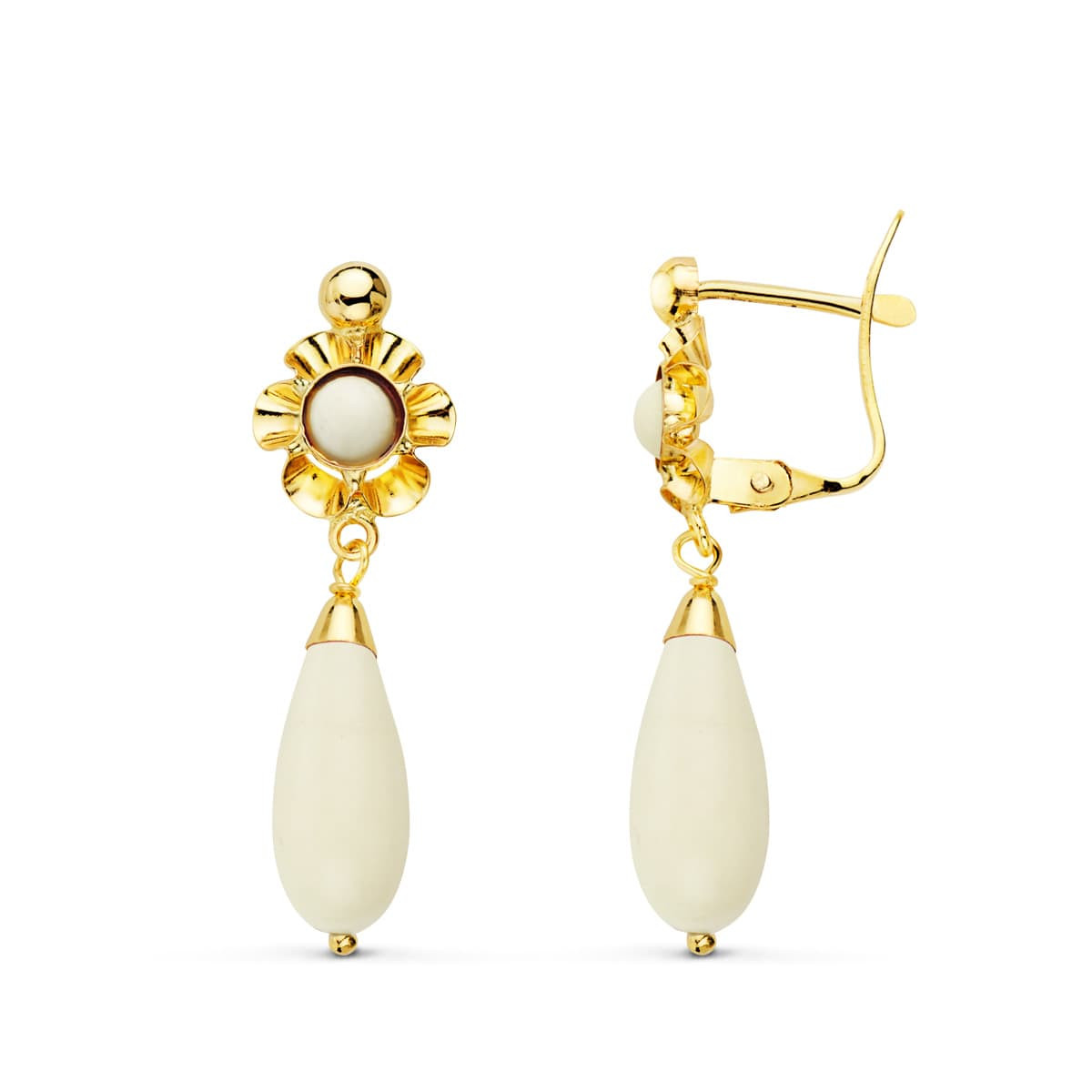 18K PENDIENTES ORO AMARILLO CUBANAS BLANCAS. 30X9 MM CIERRE CATALAN