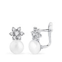 18K PENDIENTES ORO BLANCO PERLAS Y CUAJO CON CIRCONITAS. MEDIDA: 12X7 MM. CIERRE CATALAN 18K PENDIENTES ORO BLANCO PERLAS Y CUAJO CON CIRCONITAS. MEDIDA: 12X7 MM. CIERRE CATALAN