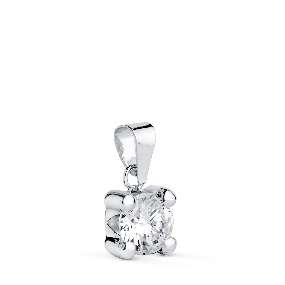 18K COLGANTE ORO BLANCO CON CIRCONITA 6MM CON 4 GARRAS. ANCHO: 6,5 MM.