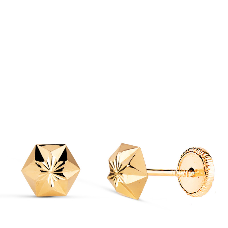 18K PENDIENTES ORO AMARILLO CLAVO ESTRELLA TALLADOS. MEDIDA: 7 X 6 MM. CIERRE TUERCA