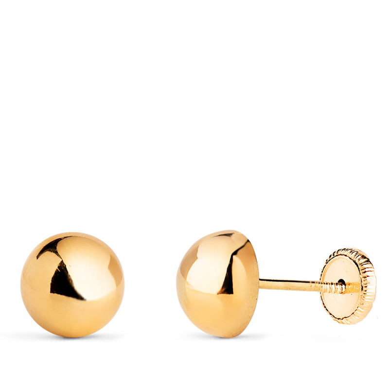 18K PENDIENTES ORO AMARILLO MEDIA BOLA LISA HUECA. ANCHO: 7 MM. CIERRE TUERCA