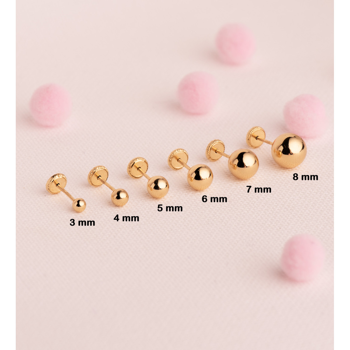 18K PENDIENTES ORO AMARILLO BOLA LISA BRILLA HUECA. ANCHO: 3 MM. CIERRE TUERCA