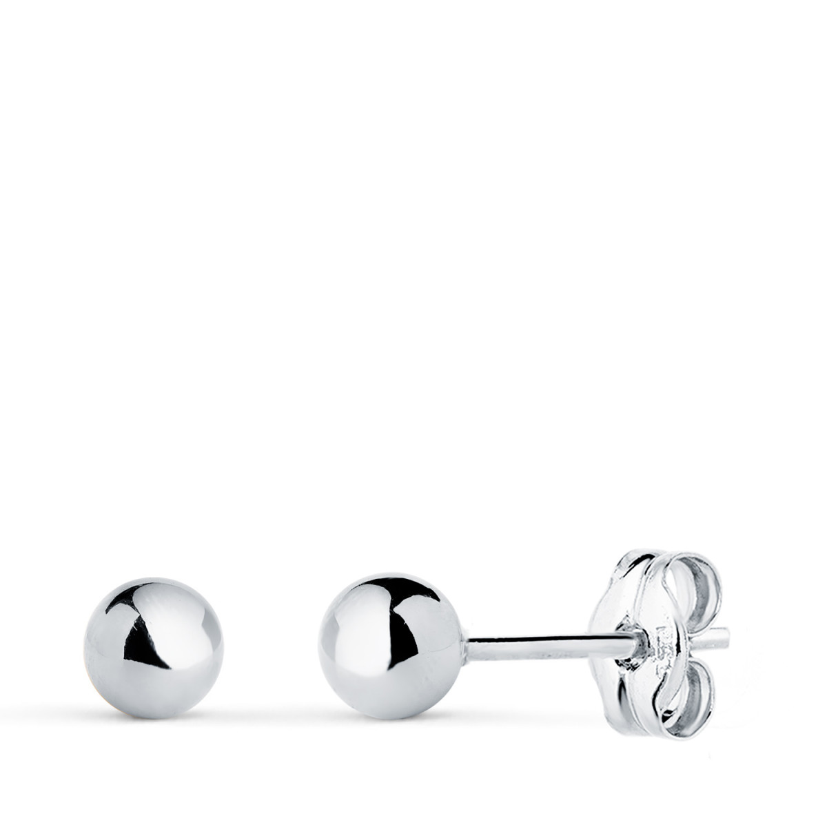 18K PENDIENTES ORO BLANCO BOLA LISA BRILLA HUECA. ANCHO: 4 MM. CIERRE PRESION