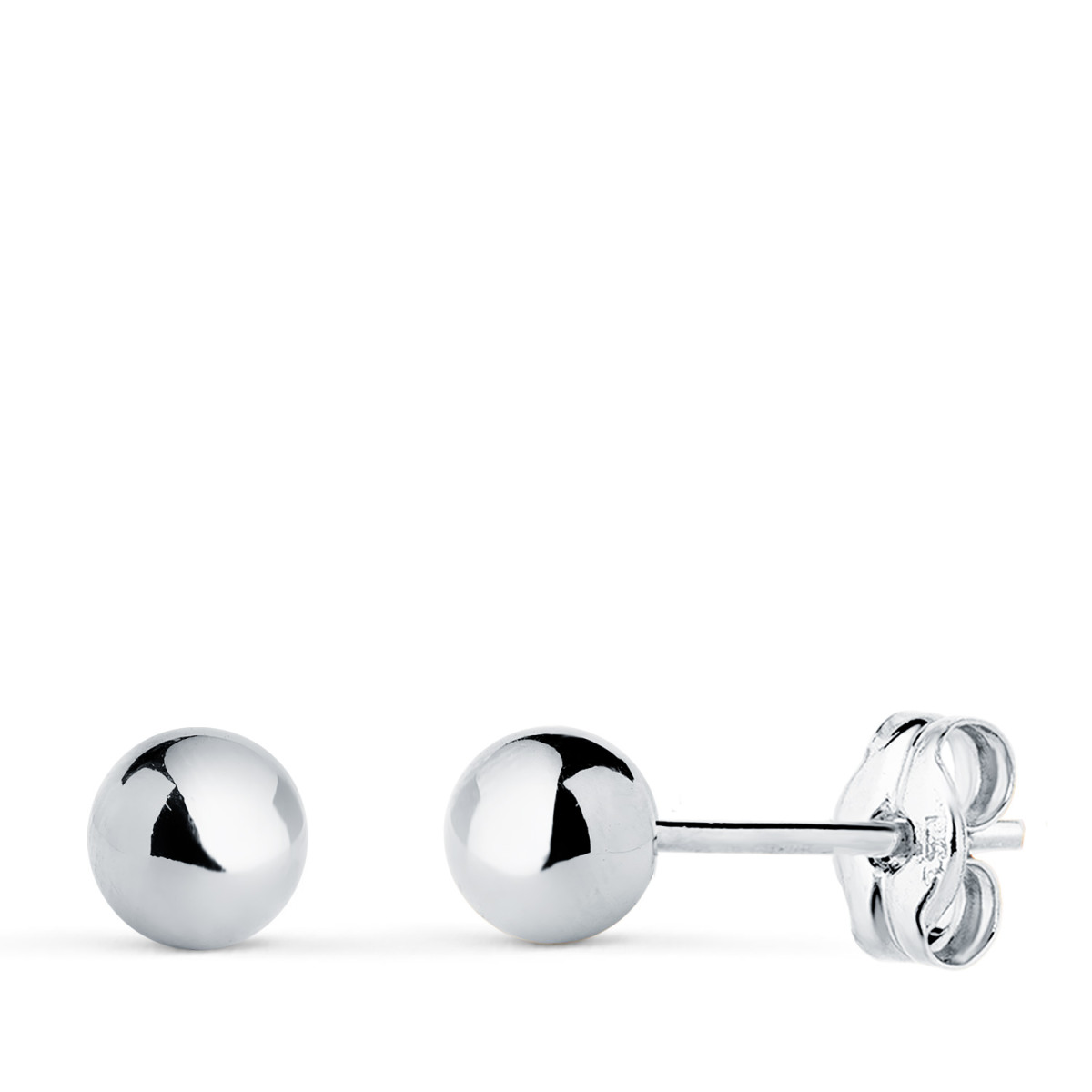 18K PENDIENTES ORO BLANCO BOLA LISA BRILLA HUECA. ANCHO: 5 MM. CIERRE PRESION