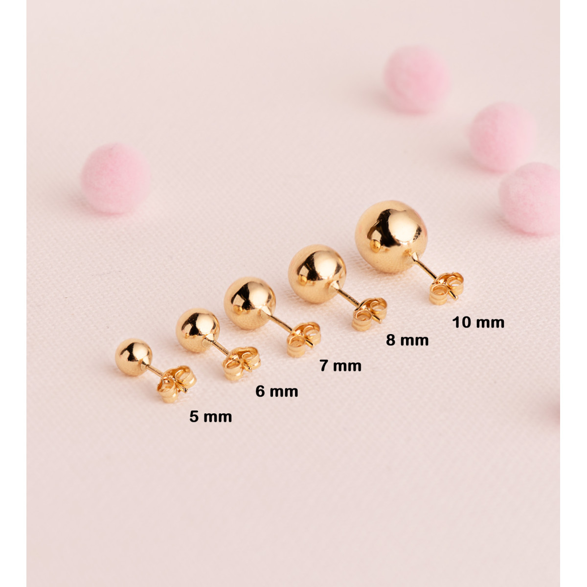 18K PENDIENTES ORO AMARILLO BOLA LISA BRILLA HUECA. ANCHO: 6 MM. CIERRE PRESION