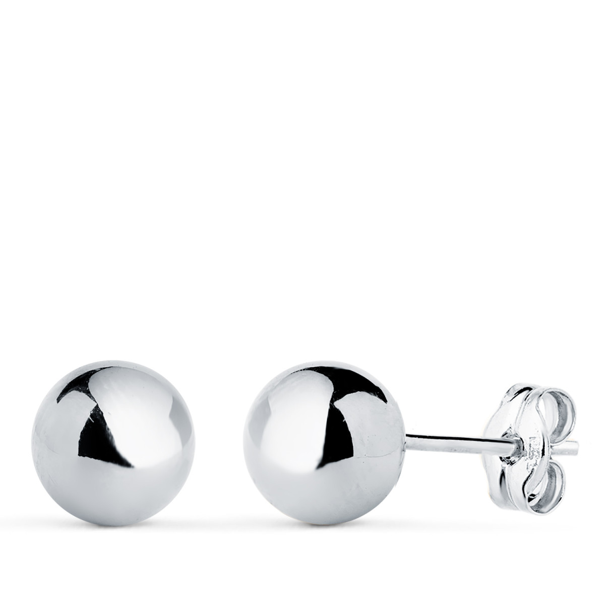 18K PENDIENTES ORO BLANCO BOLA LISA BRILLA HUECA. ANCHO: 7 MM. CIERRE PRESION