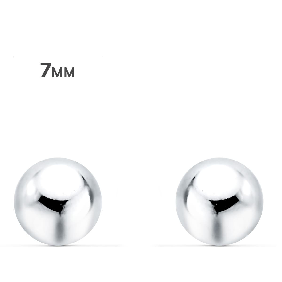 18K PENDIENTES ORO BLANCO BOLA LISA BRILLA HUECA. ANCHO: 7 MM. CIERRE PRESION