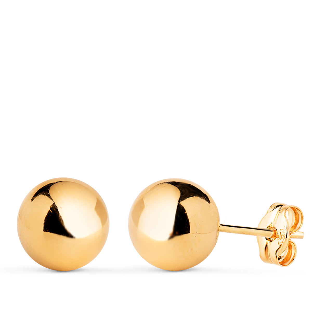 18K PENDIENTES ORO AMARILLO BOLA LISA BRILLA HUECA. ANCHO: 8 MM. CIERRE PRESION