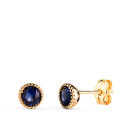 18K PENDIENTES ORO AMARILLO REDONDOS PIEDRA AZUL BORDES BOLITAS. MEDIDA: 5MM. CIERRE PRESION 18K PENDIENTES ORO AMARILLO REDONDOS PIEDRA AZUL BORDES BOLITAS. MEDIDA: 5MM. CIERRE PRESION
