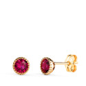 18K PENDIENTES ORO AMARILLO REDONDOS PIEDRA ROJA BORDES BOLITAS. MEDIDA: 5MM. CIERRE PRESION 18K PENDIENTES ORO AMARILLO REDONDOS PIEDRA ROJA BORDES BOLITAS. MEDIDA: 5MM. CIERRE PRESION