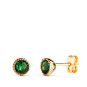 18K PENDIENTES ORO AMARILLO REDONDOS PIEDRA VERDE BORDES BOLITAS. MEDIDA: 5MM. CIERRE PRESION 18K PENDIENTES ORO AMARILLO REDONDOS PIEDRA VERDE BORDES BOLITAS. MEDIDA: 5MM. CIERRE PRESION