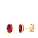 18K PENDIENTES ORO AMARILLO OVAL PIEDRA ROJA BORDES BOLITAS. MEDIDA: 6 X 4MM. CIERRE PRESION 18K PENDIENTES ORO AMARILLO OVAL PIEDRA ROJA BORDES BOLITAS. MEDIDA: 6 X 4MM. CIERRE PRESION