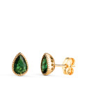 18K PENDIENTES ORO AMARILLO GOTA PIEDRA VERDE BORDES BOLITAS. MEDIDA: 7 X5 MM. CIERRE PRESION 18K PENDIENTES ORO AMARILLO GOTA PIEDRA VERDE BORDES BOLITAS. MEDIDA: 7 X5 MM. CIERRE PRESION