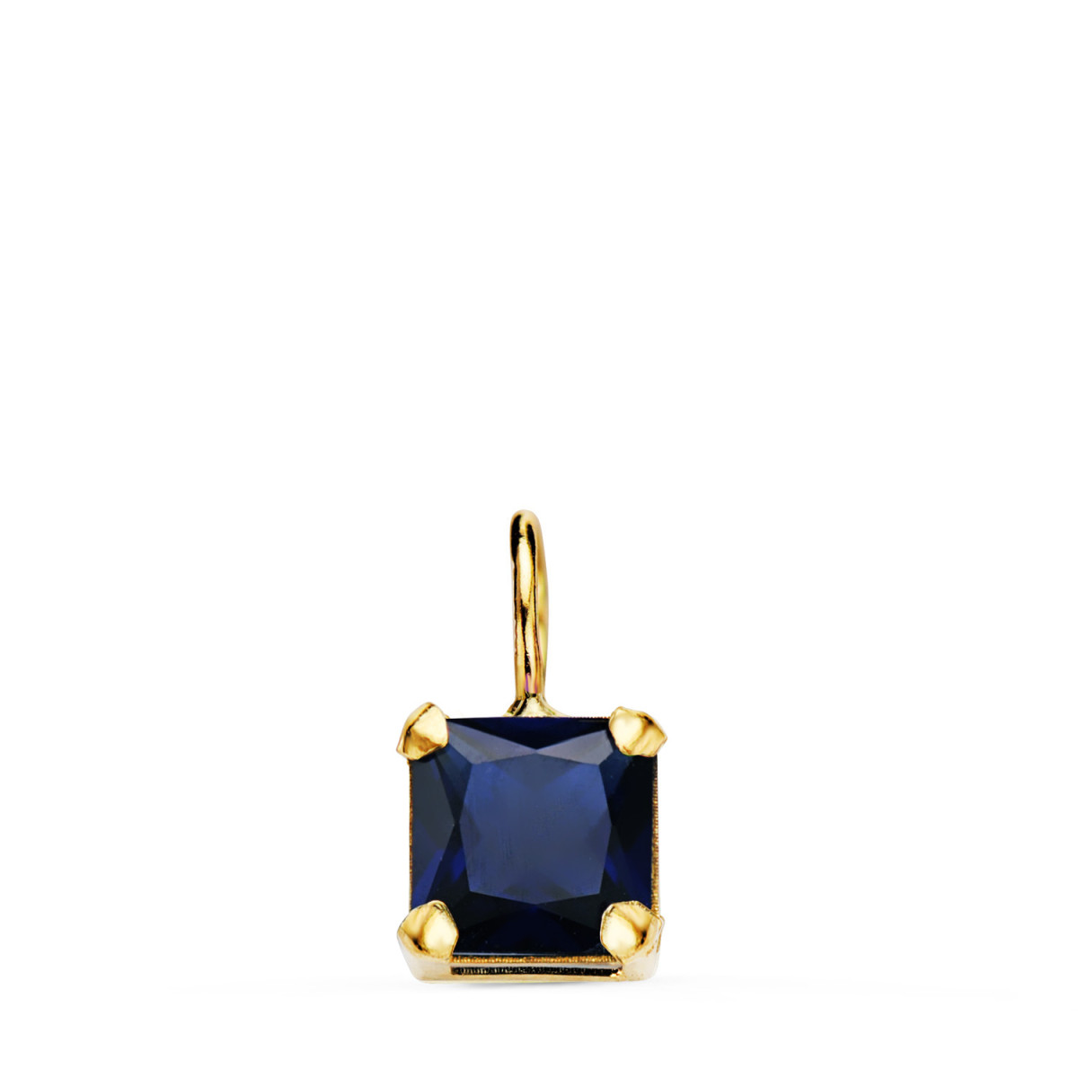 18K COLGANTE ORO AMARILLO CUADRADO CON GARRAS Y PIEDRA COLOR AZUL DE 6,5 X 6,5 MM.