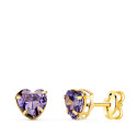18K PENDIENTES ORO AMARILLO CORAZON CON CIRCONITA AMATISTA. MEDIDA: 5X5 MM. CIERRE PRESION 18K PENDIENTES ORO AMARILLO CORAZON CON CIRCONITA AMATISTA. MEDIDA: 5X5 MM. CIERRE PRESION