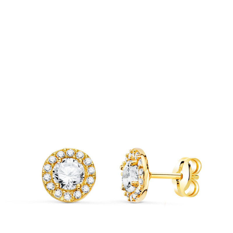 18K PENDIENTES ORO AMARILLO REDONDOS CON CIRCONITA BLANCAS. ANCHO: 6,5 MM. CIERRE PRESION