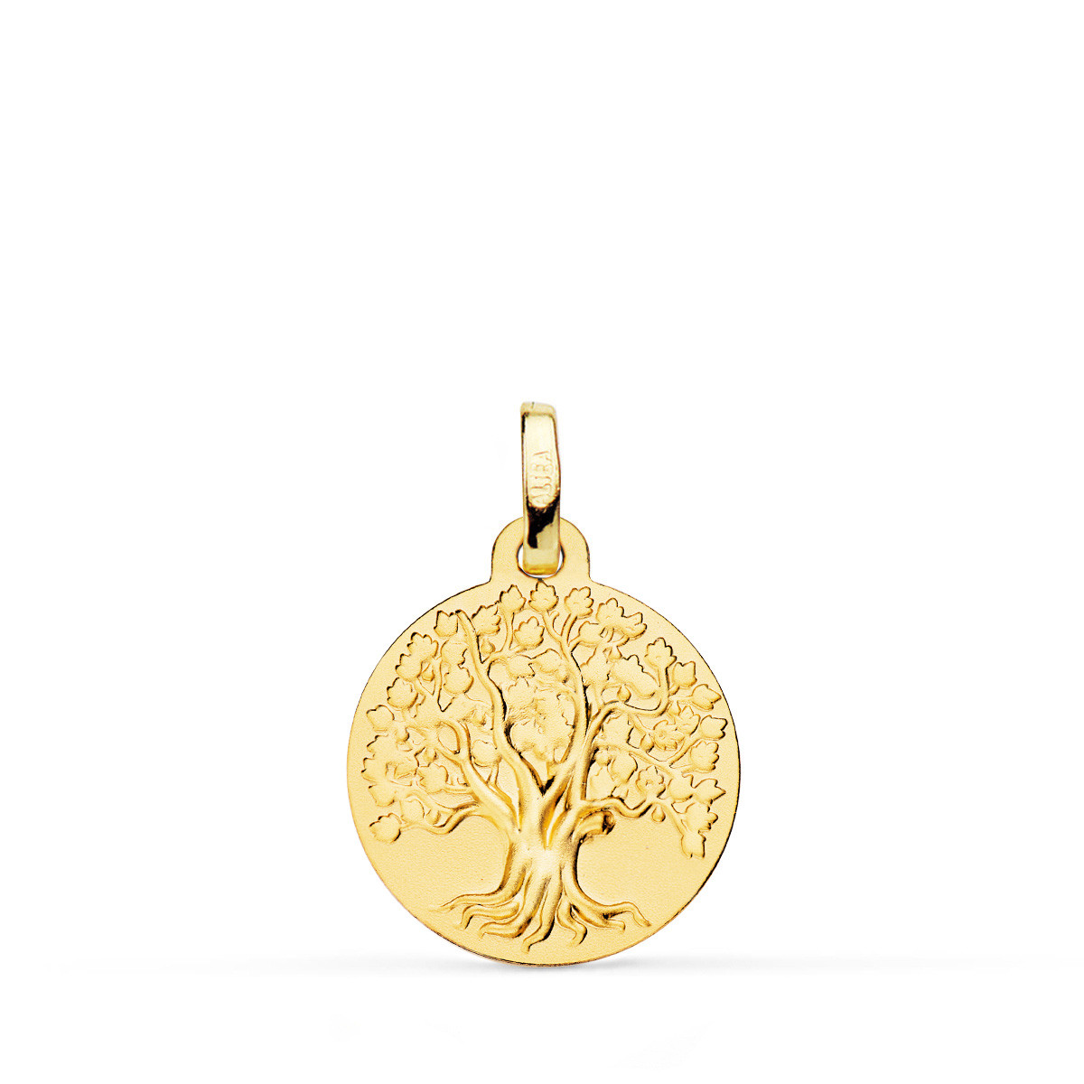 18K MEDALLA ORO AMARILLO ARBOL DE LA VIDA MATIZADA 16 MM