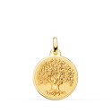18K MEDALLA ORO AMARILLO ARBOL DE LA VIDA EN BRILLO Y FONDO MATIZADO 18 MM 18K MEDALLA ORO AMARILLO ARBOL DE LA VIDA EN BRILLO Y FONDO MATIZADO 18 MM