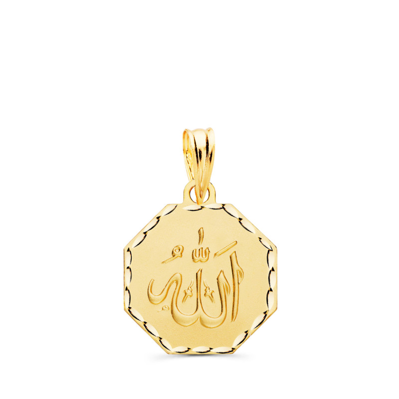 18K MEDALLA ORO AMARILLO ALA ES GRANDE OCTOGONO TALLADA Y MATIZADA 15X15 MM