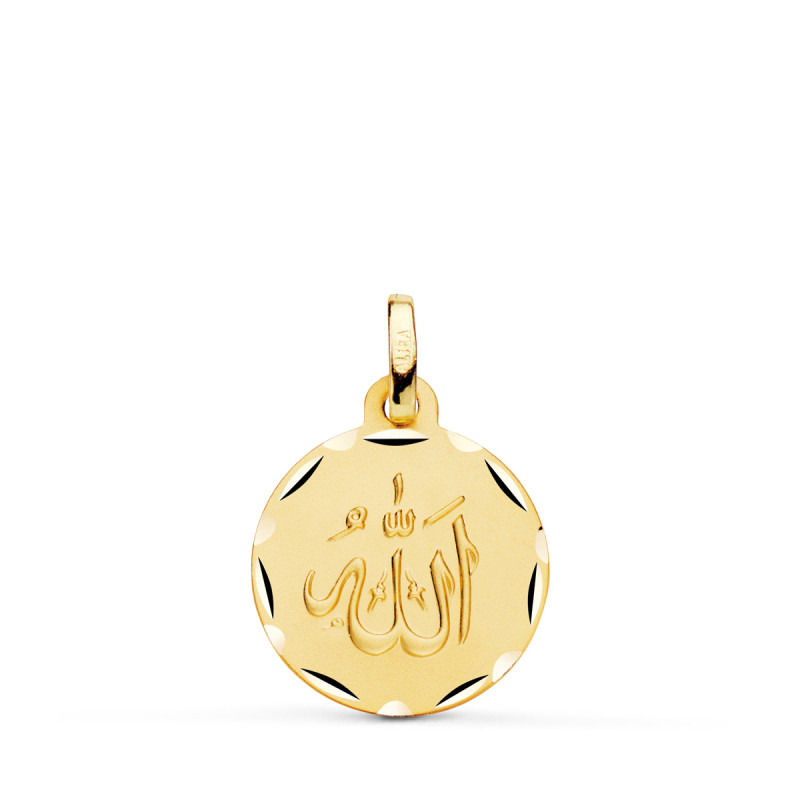 18K MEDALLA ORO AMARILLO ALÁ ES GRANDE TALLADA Y MATIZADA 16 MM