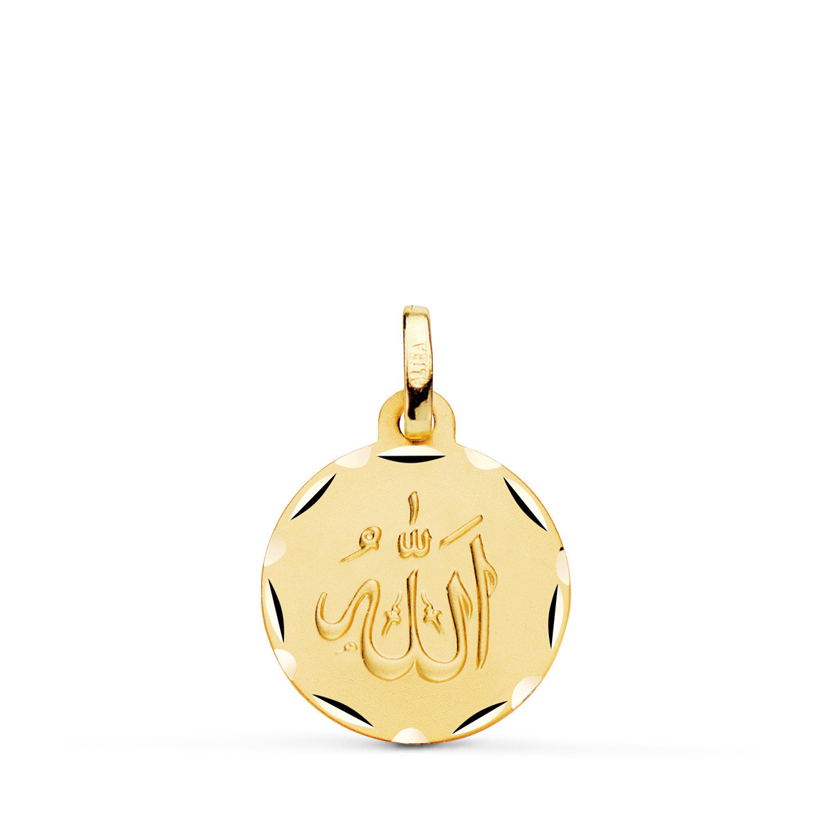 18K MEDALLA ORO AMARILLO ALÁ ES GRANDE TALLADA Y MATIZADA 16 MM