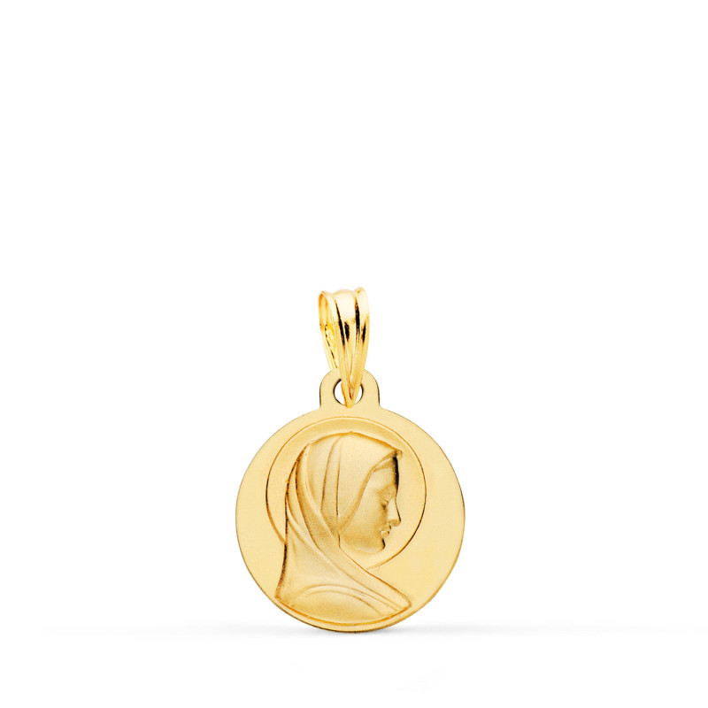 18K MEDALLA ORO AMARILLO VIRGEN MARIA FRANCESA MATIZADA. MEDIDA: 14 MM