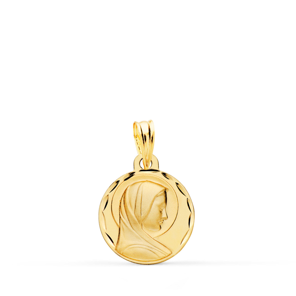 18K MEDALLA ORO AMARILLO VIRGEN MARIA FRANCESA TALLADA Y MATIZADA. MEDIDA: 14 MM
