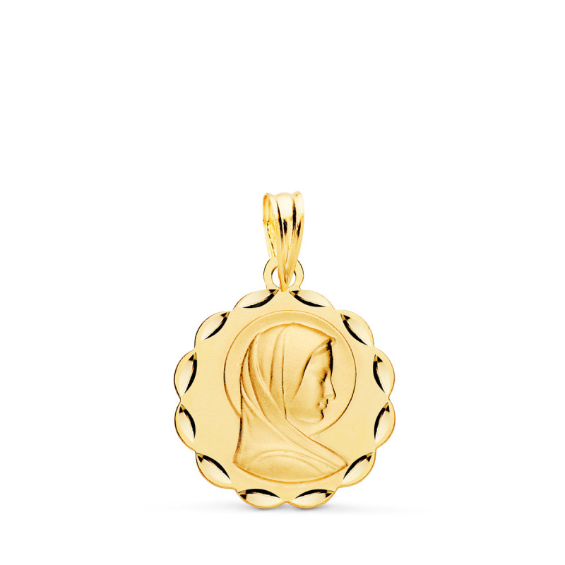 18K MEDALLA ORO AMARILLO VIRGEN MARIA MATIZADA Y TALLADA 17 MM