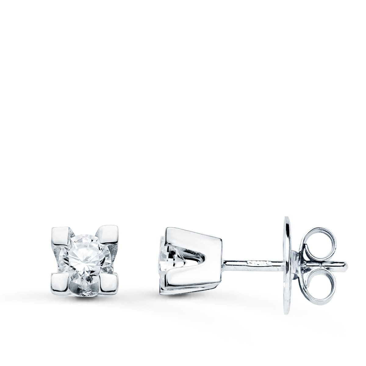 18K PENDIENTES ORO BLANCO DIAMANTES LABORATORIO 3,40MM 0,30 QTS VS2-G. MEDIDA: 4,5X4,5 MM. CIERRE PRESION