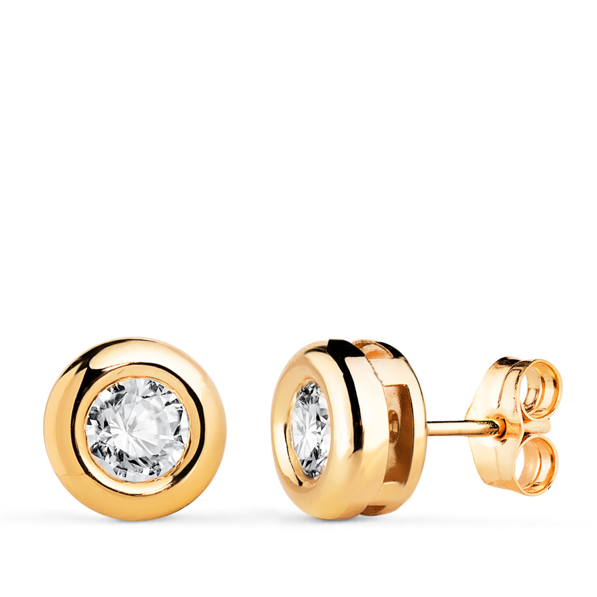 18K PENDIENTES ORO AMARILLO DIAMANTES LABORATORIO 5 MM 0,650 QTS VS2-G. MEDIDA: 8X8 MM CIERRE PRESION