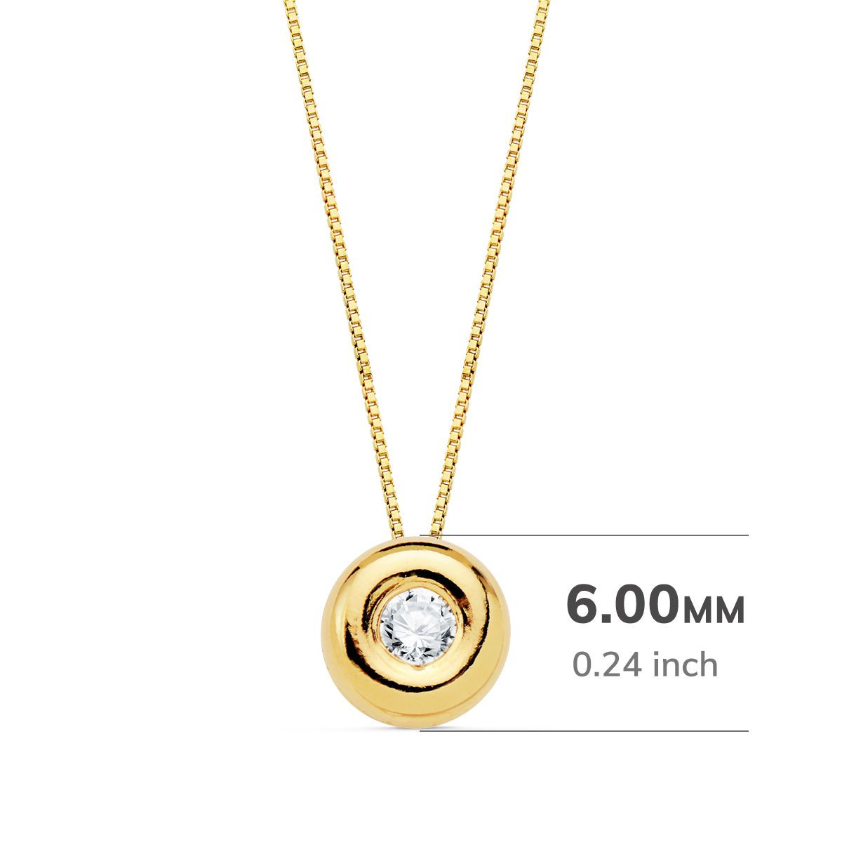 18K GARGANTILLA ORO AMARILLO CHATON 6 MM DIAMANTE LABORATORIO 2,20MM 0,050 QTS. G-VS2. CADENA 42CM