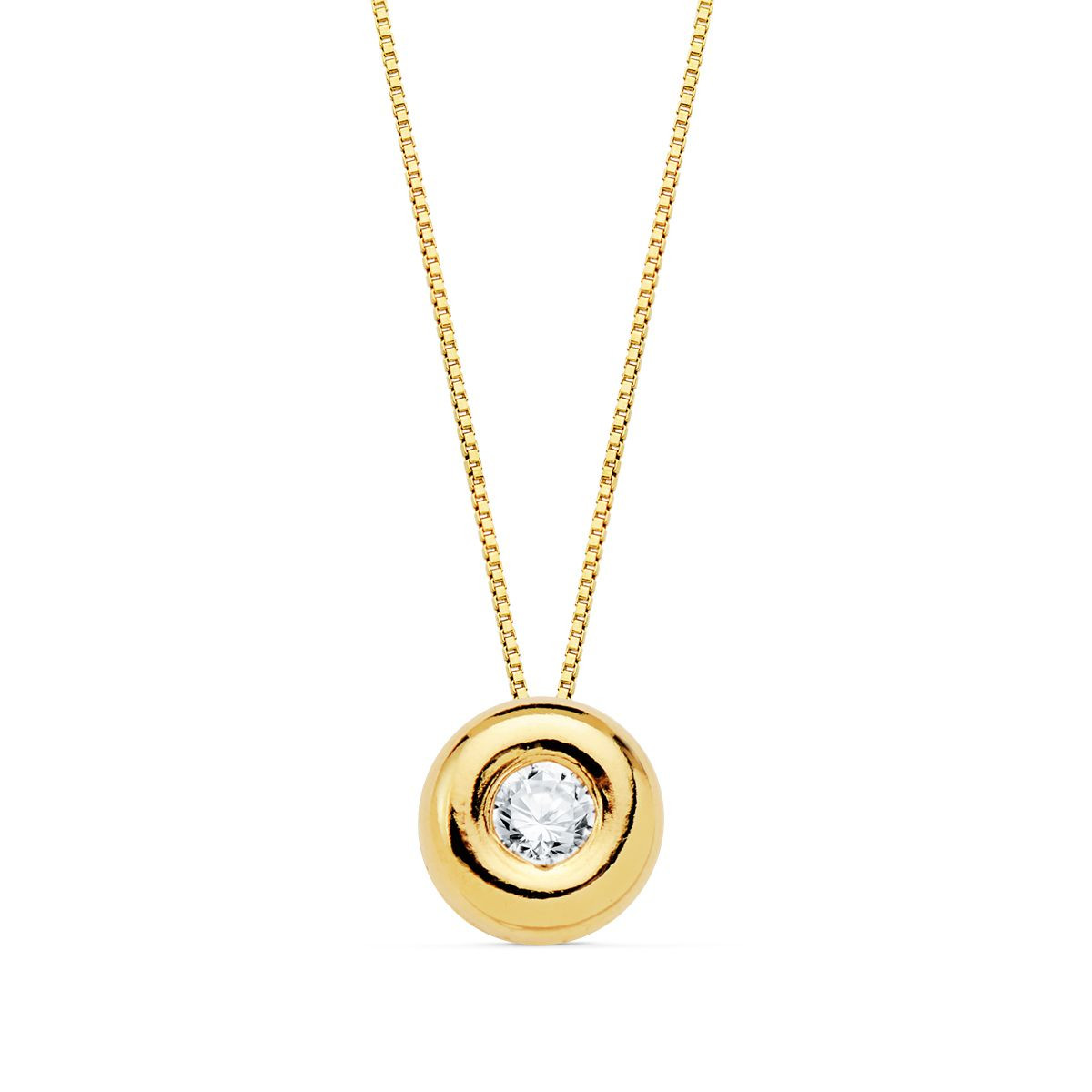 18K COLLAR ORO AMARILLO 42CM CHATON 6,5 MM DIAMANTE LABORATORIO 2,90MM 0,100 QTS. VS2-G