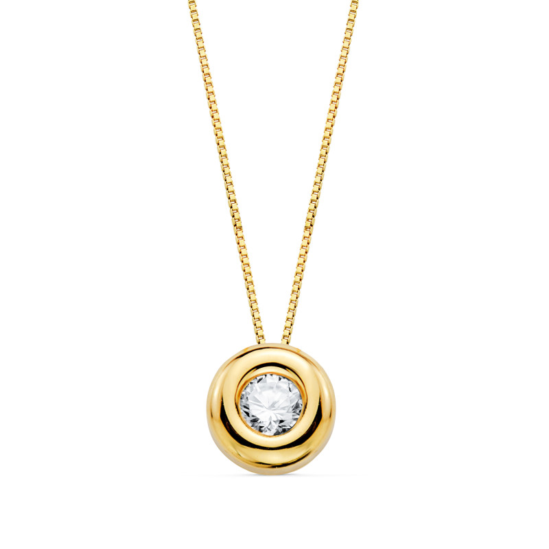 18K GARGANTILLA ORO AMARILLO CHATON 7MM DIAMANTE LABORATORIO 3,40MM 0,150 QTS. G-VS2. CADENA 42CM